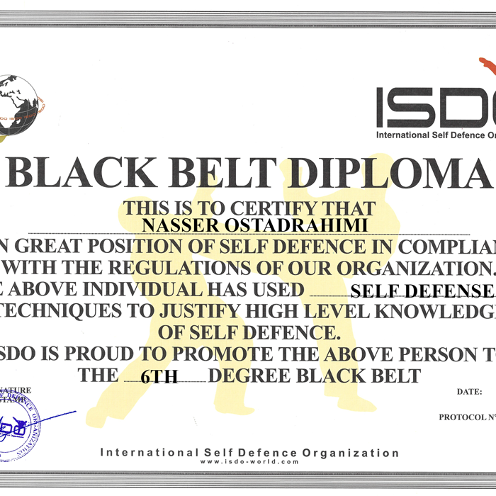 دریافت دان 6 بین المللی دفاع شخصی توسط ریاست سازمان ISDO